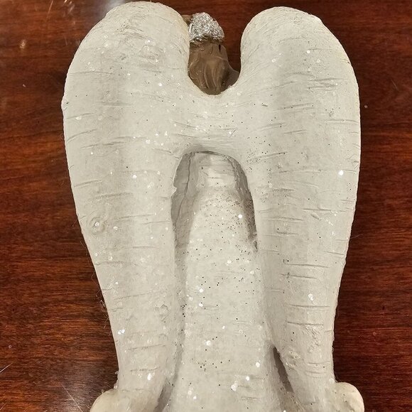 Vintage Transpac Silver Glitter Angel Figurine Handcrafted Resin Holiday Décor - Picture 5 of 8